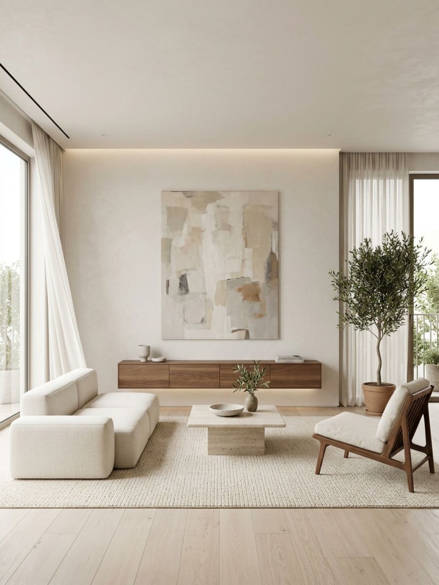 Minimalist living room design in a small clutter-free apartment