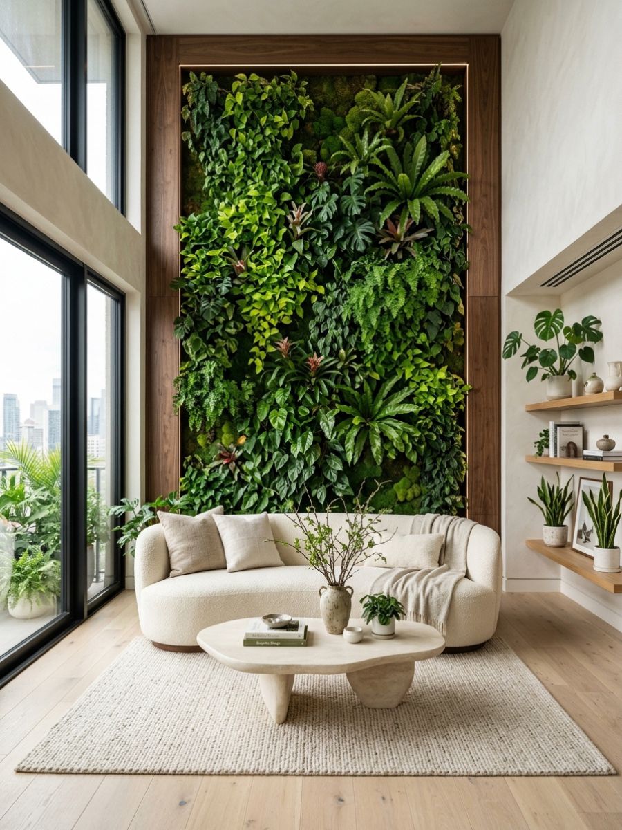 Wall-mounted vertical garden indoors in a small apartment