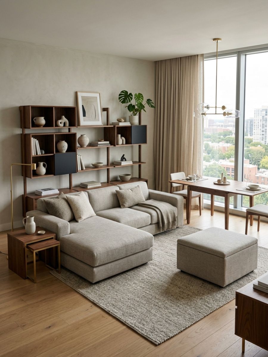 Modular customizable sofa in a small apartment living room